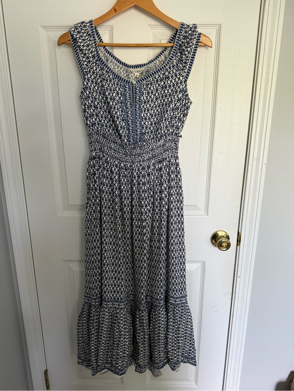 Max Studio Navy and White Printed Sleeveless Maxi Dress